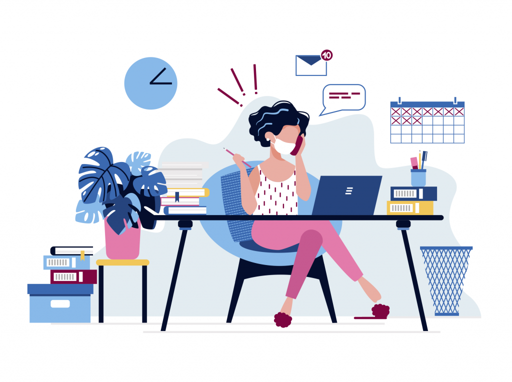 A women working from home in stress